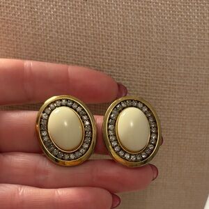 Gorgeous Vintage Gold and Cream Oval Earrings                  by Joan Collins